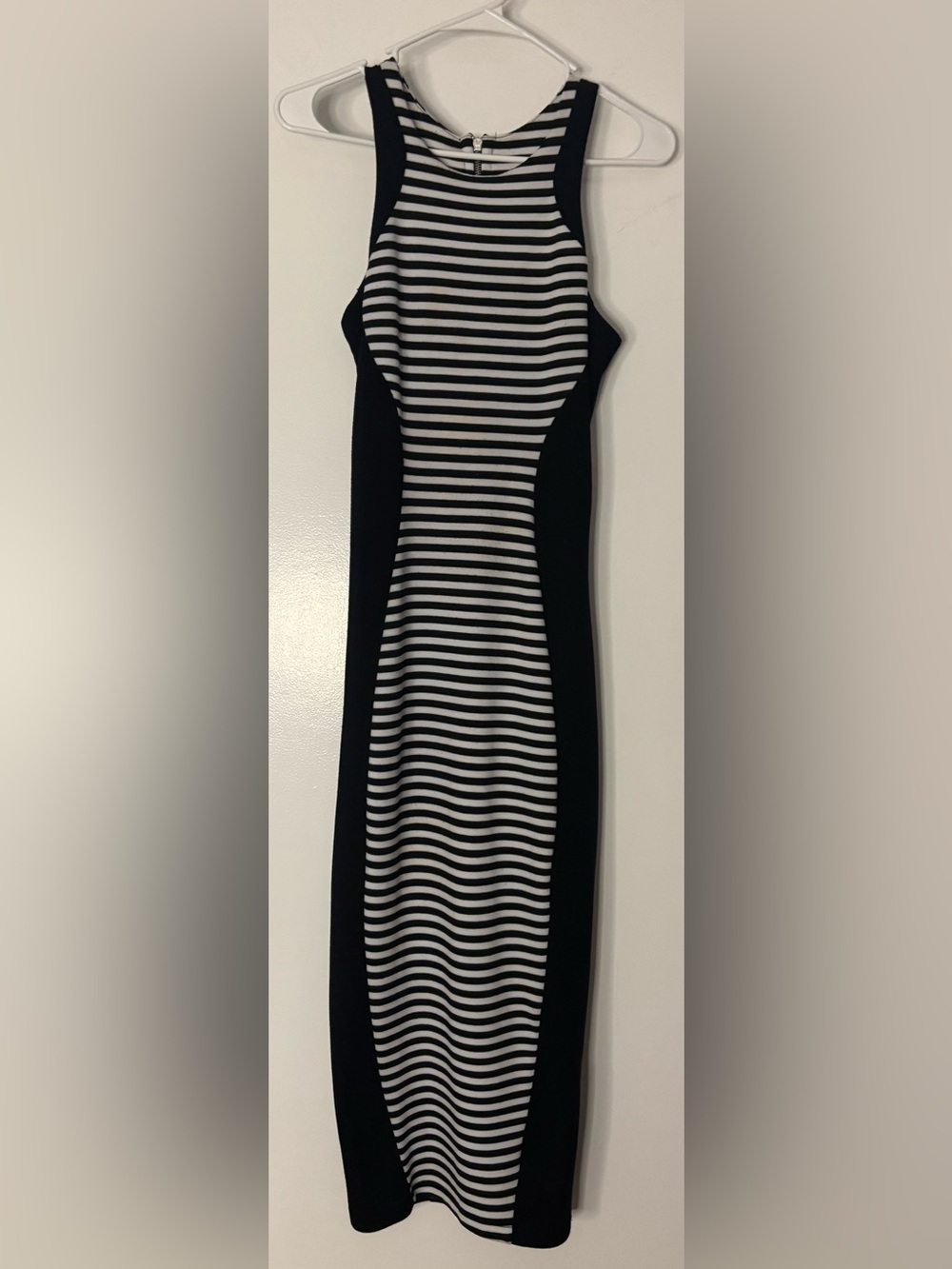 Poof Couture Black & White Striped Maxi Bodycon Dress